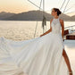Plażowe satynowe suknie ślubne kantarki szyi koronkowe aplikacje seksowne szczelinę eleganckie ślubne suknie ślubne plus rozmiar