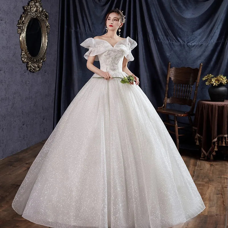 Abito da sposa da spalla Abito a palla dolce perle in pizzo di lusso per perle da sposa vestido de noviva plus sizee dy de mariee