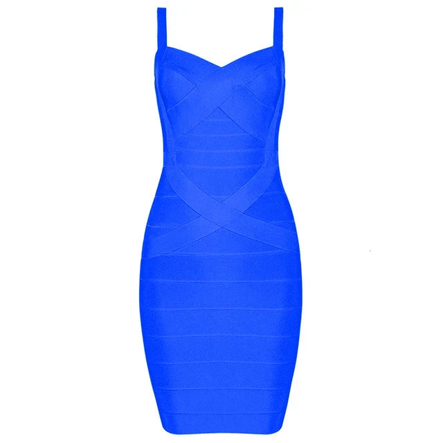 Women'S Sexy Bandage Dresses Christmas Autumn Sleeveless Spaghetti Belt Stretching Fitness Club Party Dress Mini Bodyconvestodos blue