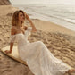 Vestidos de novia bohemios de encaje completo con hombros descubiertos y volantes, vestidos de novia de línea A, vestidos de playa bohemios de talla grande
