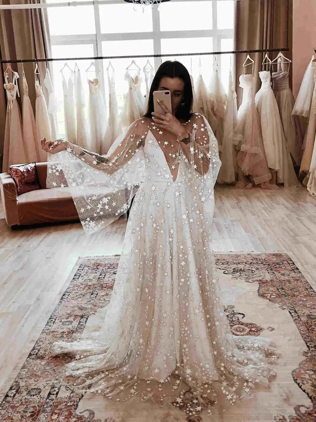 Glittering Star A Line Wedding Dresses Deep V-neck Bride Dresses Beach Boho Wedding Gowns Wedding Party Dresses As picture Boho