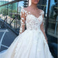 New O-neck Tulle Skirt Applique Flowers A-line Wedding Dress Long Sleeve Turkey Bridal Gowns Lace Wedding Dresses 2021