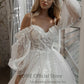 LORIE Glitter Wedding Dresses Puff Sleeve Appliques Lace 3D Flowers off Shoulder Tulle Boho Bride Gown vestidos de novia