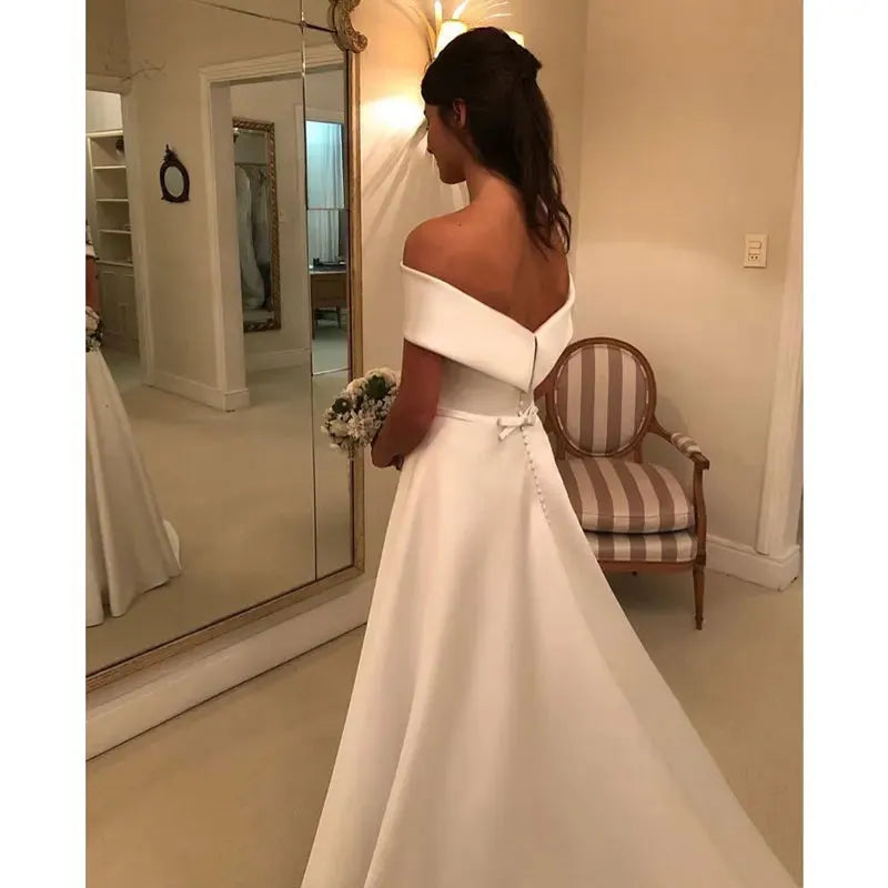 Vestido De Novia Wedding Dresses Satin Off The Shoulder Longue Robe De Soiree Simple Bride To Be платье Vestidos De Fiesta Ivory white