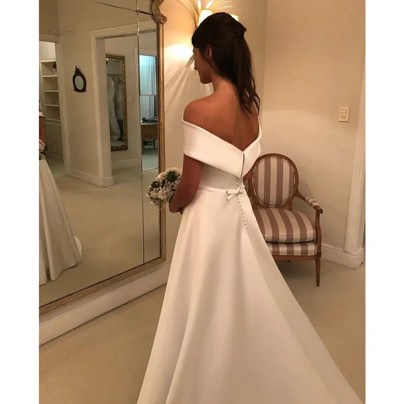 Robe De mariée en Satin, épaules dénudées, Longue Robe De soirée Simple, pour future mariée