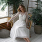 Tea-Length Wedding Dresses Short Bride Gowns Plus Size O-neck Long Sleeve Lace Beach Boho Princess Party Dress