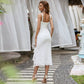 Weißes Spitzen -Hochzeitskleid mit gespaltener immer hübsch eleganter Linie Schatz asymmetrischem Hem Midi Hochzeitsfeierkleid