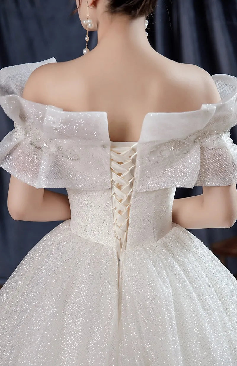 Robe De mariée à épaules dénudées, à volants doux, Robe De bal De luxe en dentelle et perles, grande taille