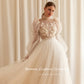 Elegant High Neck Midi Wedding Dresses Long Marie Sleeves Appliqued Bows Tea-Length Bridal Gowns A-Line Bride Dresses