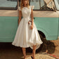 Krótkie suknie ślubne do panny młodej Długość kolan satynowe białe rękawe sukienki ślubne A-line wspaniałe otwarte pleców marki