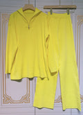 Casual Autumn Loose Knit Sweater Set Fashion Zip Lapel Long Sleeve Pullover Sweater & Straight Pants Two-piece Set Yellow