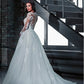 Sheer Long Sleeves Mermaid Wedding Dresses With Detachable Train Long Custom Made Bridal Gowns Two Pieces