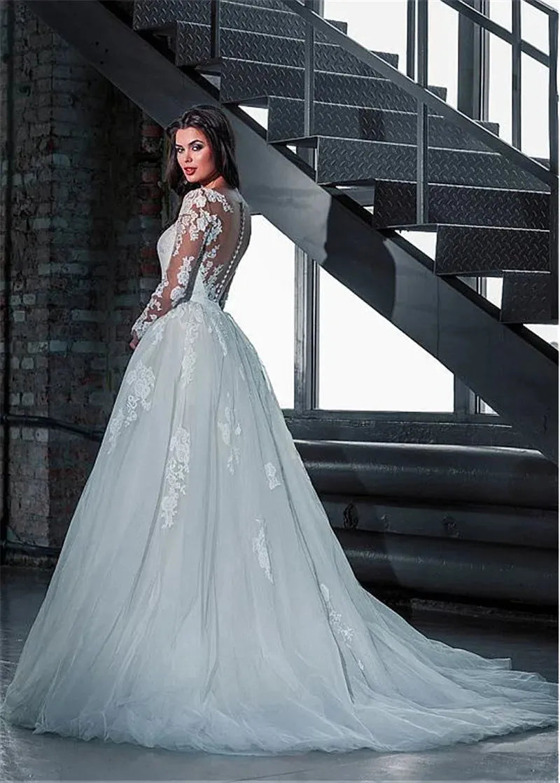 Sheer Long Sleeves Mermaid Wedding Dresses With Detachable Train Long Custom Made Bridal Gowns Two Pieces WHITE
