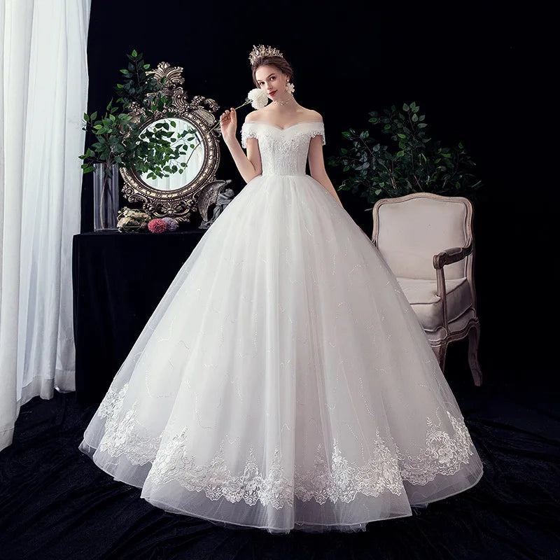 GRYFFON WEDDING GOWNS BOAT NEGHT NECK LEACT LEACE UP BALL GOWN OFF THE BUARAN PERKHIDMAT