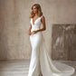 Mermaid Wedding Dress Detachable Train Bow V-Neck Elegant White Ivory Boho Simple Bridal Gown Sleeveless Vestidos De Novia