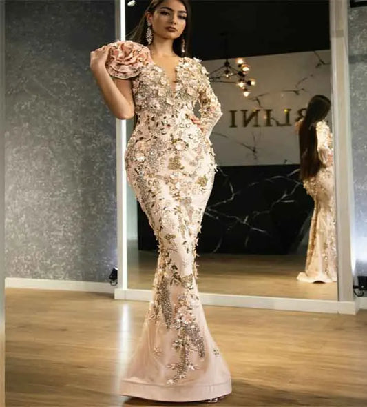 Luxury Arabic Evening Dress Crystals Beaded Mermaid Long Dubai Prom Gowns Celebrity Party Dress Detachable Train Event Wear