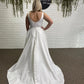A-Line Wedding Dress Square Colloar Sleeveless Sweep Train Floor length Open Low Back Robe De Mariee With Pocket Fashion Beach