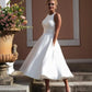 Robe de mariée courte, col rond, sans manches, ligne a avec poche, sur mesure, longueur aux genoux, blanc, prix magnifique
