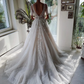 Floral Lace Princess Wedding Dresses Plunging V-Neck Short Sleeves Illusion A-Line Beach Bridal Gowns Plus Size