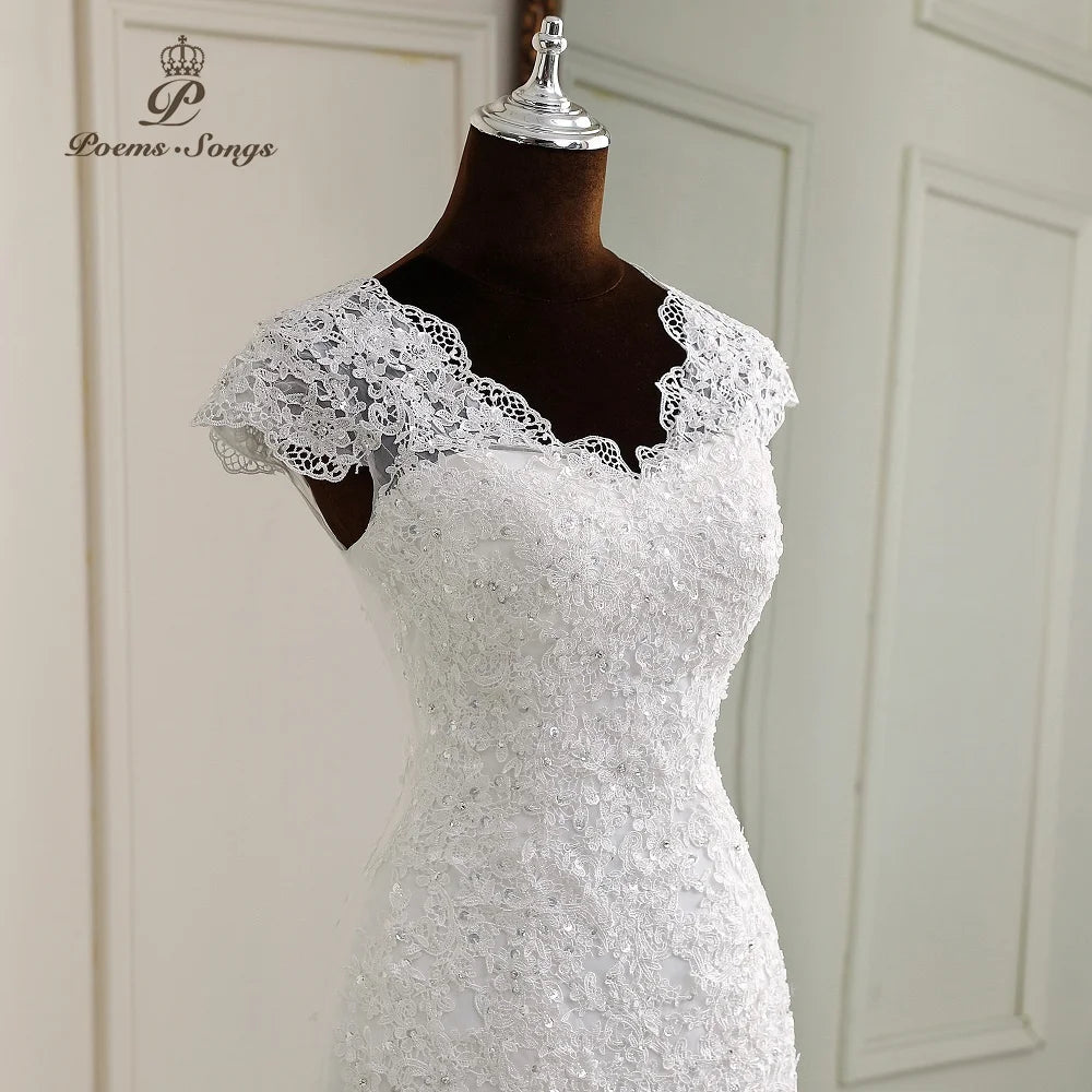 Abiti eleganti sirened abito da sposa berretto maniche in stile appliques in pizzo abiti da sposa moderni vestidos de noiva abito bianco elegante