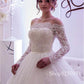 Elegant Tulle Off-the-shoulder Neckline Ball Gown Wedding Dresses Long Sleeves Crystals Bridal Gown abiti da sposa