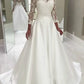 Classic Satin A Line Wedding Dresses Off Shoulder Long Sleeve Button Back Vestido De Novia Bridal Gowns Wedding Gowns