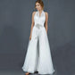 Elegant Halter Organza Wedding Pants With Train Sexy Backless Jumpsuits Dress Women For Wedding Sleeveless Vestido De Novia