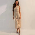 Listing Elegant Striped Knit Dress Women O-neck Sleeveless A-line Dresses Club Evening Party Midi Vestido