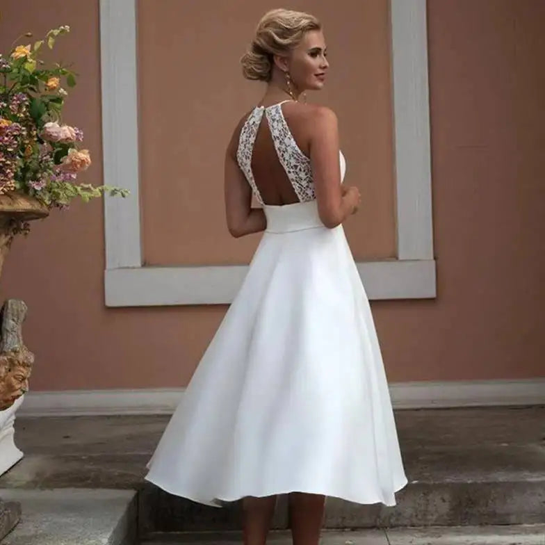 Sukienka ślubna krótka linia A-Neck-Line z kieszenią na zamówienie na niestandardowe suknie ślubne kolana