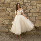 Bling Glitter Boho Wedding Dresses untuk Wanita Sayang Tulle Point Net Tulle Beach Short Bridal Gown Civil