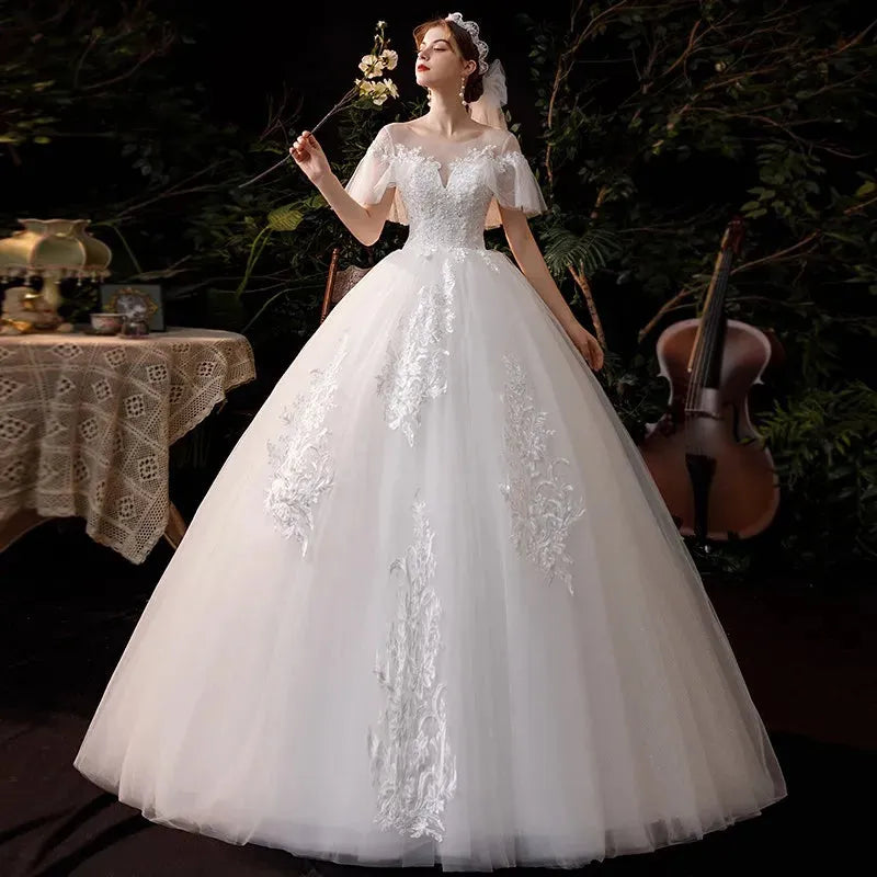 Wedding Dress Vestido De Noiva Classic Lace Beadings Ball Gown Elegant Flare Sleeve Princess Luxury Robe De Mariee