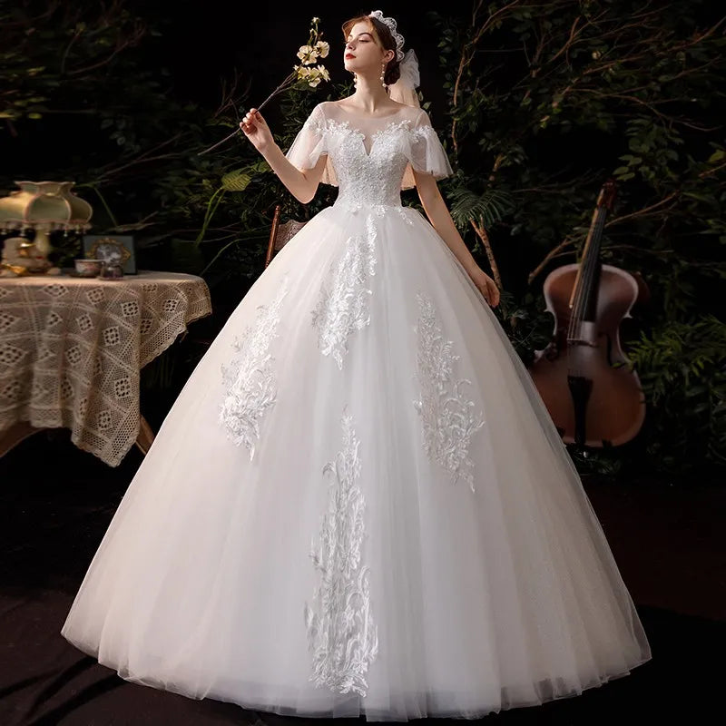 Hochzeitskleid Neues Vestido de Noiva Klassische Spitze Perlenkleid Ballkleid Elegante Flare -Ärmel Prinzessin Luxusrobe de Mariee