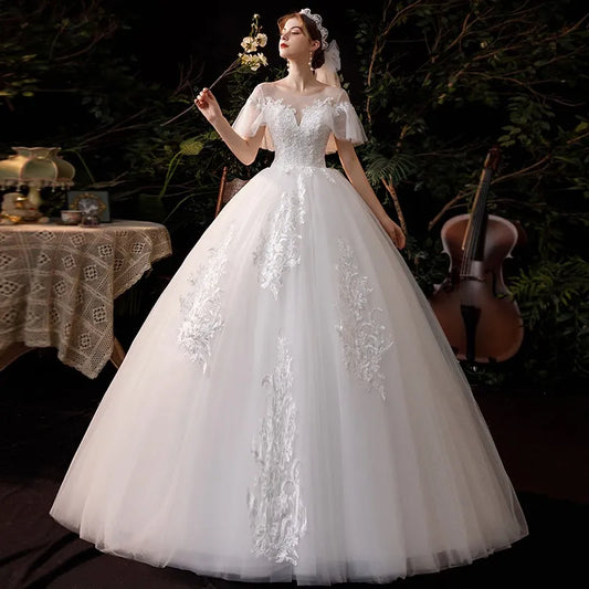 Robe De mariée classique en dentelle et perles, Robe De bal élégante, manches évasées, Robe De princesse De luxe, nouvelle collection