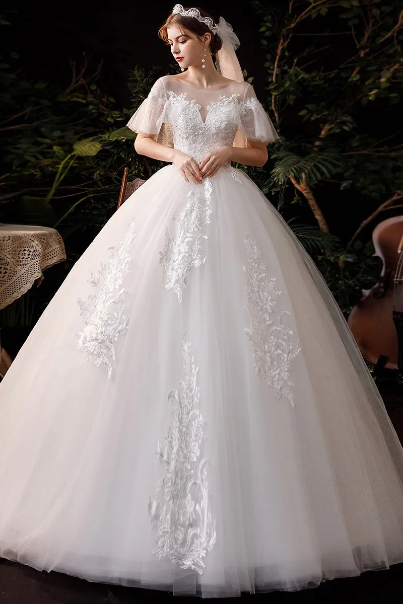 Wedding Dress New Vestido De Noiva Classic Lace Beadings Ball Gown Elegant Flare Sleeve Princess Luxury Robe De Mariee