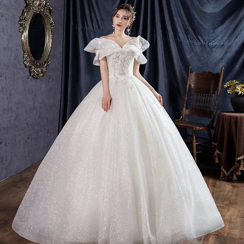 Off The Shoulder Wedding Dress Sweet Ruffle Ball Gown Luxury Lace Beads Bridal Gown Vestido De Noiva Plus Size Robe De Mariee As picture
