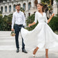 Krótka prosta szyfonowa sukienka ślubna w dekolcie szata de Mariee Made for Women Długość kolan długoterminowa suknie ślubne z długim rękawem