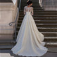 Vestido de novia de satén con apliques de encaje modesto, escote en V, espalda transparente, manga larga para mujer, bata de princesa personalizada 