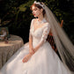 فستان زفاف فيستدو دي نويفا ثلاثة أرباع كم رقبة عالية فاخر 1 متر ذيل طويل ثوب حفلة الأميرة رداء دي ماري بلس