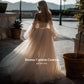 Gaun Pengantin Putri Sayang Panjang Lengan Puff Lipit Gaun Pengantin Tulle Beach A-Line Fluffy Bride