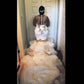 Plus Size Ruffles Bridal Dresses Sheer Neck Full Sleeve Gold Appliques Wedding Gowns Tier Tulle Train Robe De Mariee