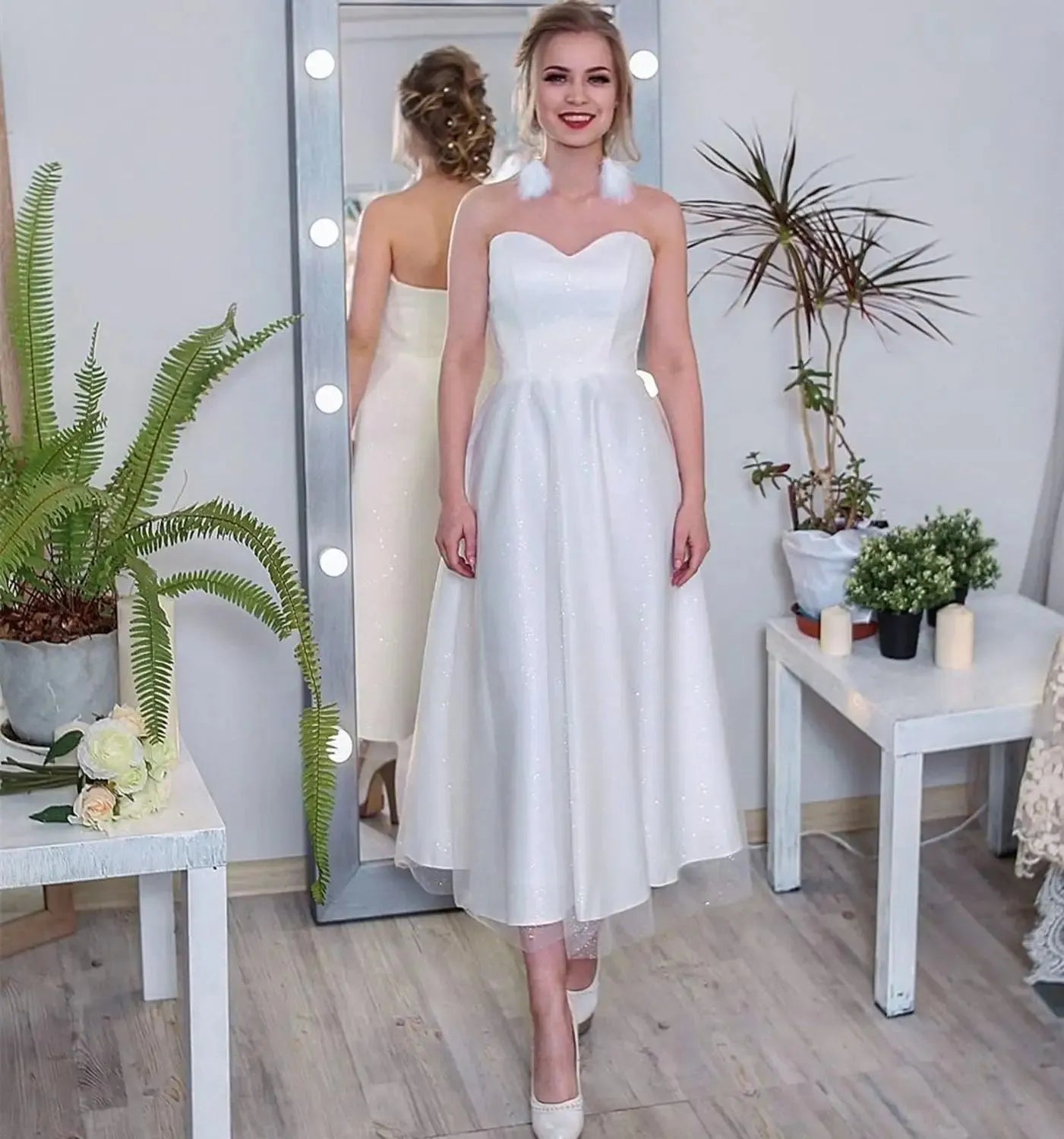 Robe De mariée chérie courte sans manches longueur cheville robes