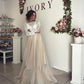 Tulle Boho Wedding Dress Puffy Long Sleeves Vintage Ivory Lace Applique Scoop Neck Champagne Skirt Garden Bride Gown Customized