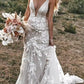 Robe de mariée sirène Vintage, col en v, dos nu, avec des Appliques en dentelle, fleurs 3D, robe de mariée de campagne, grande taille, sur mesure 