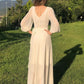 אלגנטי פשוט שמלת כלה של צווארון V-צווארון אבני שיפון שיפון ללא שלוש רבע שרוול שמלת כלות באורך רצפה בהתאמה אישית