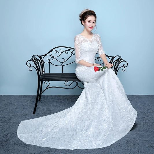 Gryffon Wedding Dress Classic Half Sleeve Court Train Lace Up Mermaid Dress Luxury Lace Wedding Dress Plus Size Bridal Dress
