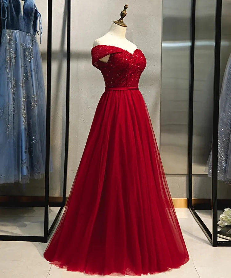 Plus Size Evening Dresses Long Burgundy Beading Sequin Off