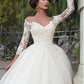 High Quality V-neck Applique Lace Wedding Dress With Three Quarter Sleeve Tulle A-line Bridal Dresses robe mariage femme