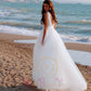 Beach Wedding Dresses White Ivory Long Boho Simple Pleats Deep V Neck Elegant Illusion Bridal Gowns Sweep Train Women Bride