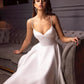 Slik Satin A Line Short Wedding Dresses Spaghetti Straps V Neck Bride Gowns Ankle Length Backless Wedding Gowns