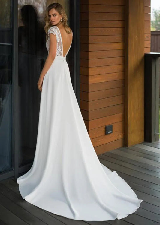 Robe De mariée élégante style Boho, ligne A, en mousseline De soie, dentelle, Sexy, décolleté en V profond, dos nu, Vintage, sur mesure, été